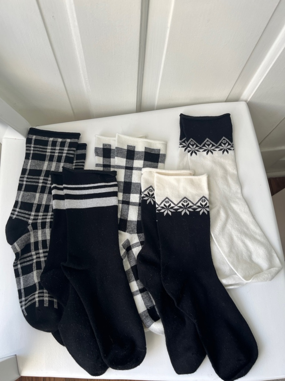 5pr Ralph Lauren Black & White Plaid Crew Socks Winter